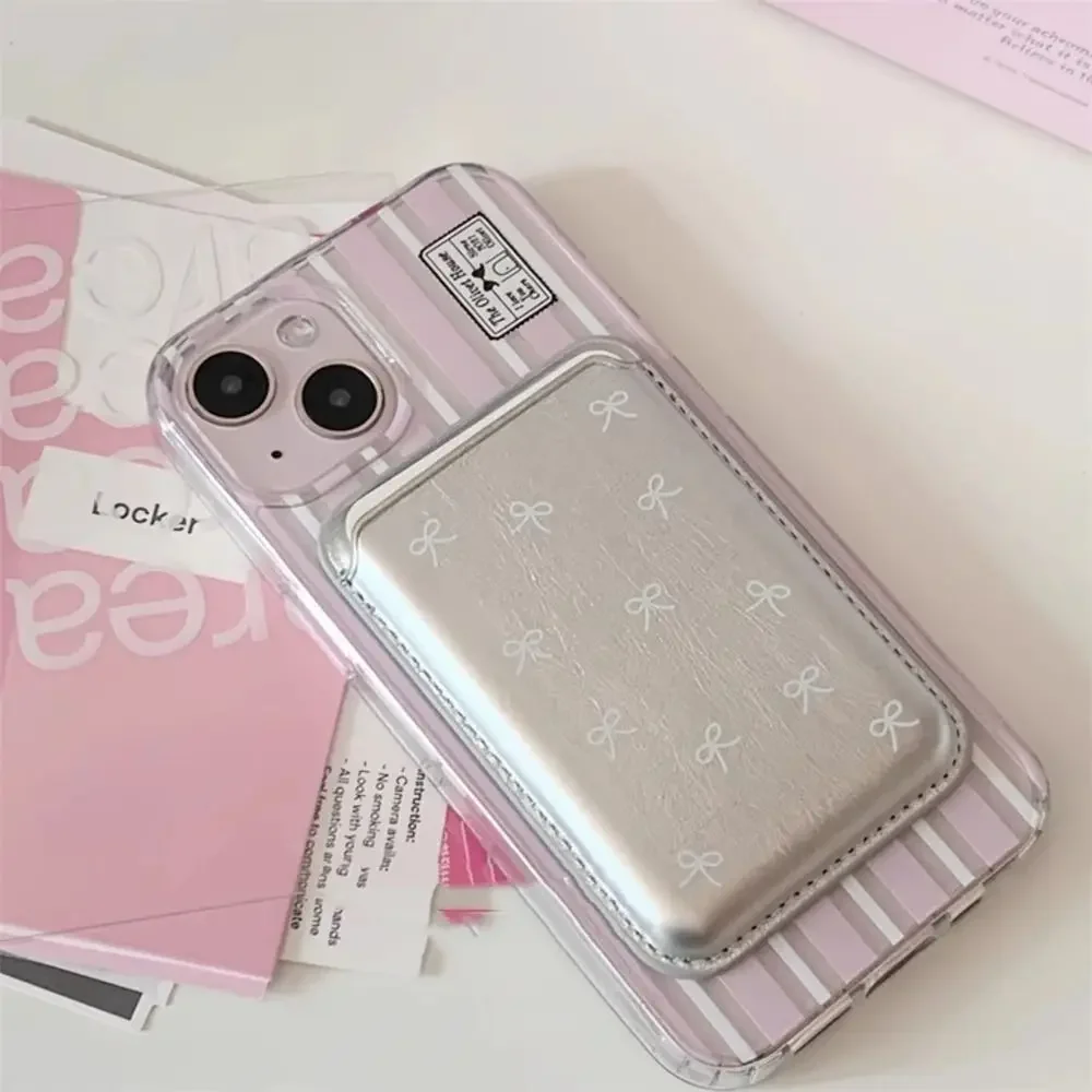 INS Korean Style Cute Bow Magsafe Magnetic Card Clip - Multifunctional Magnetic Wallet Card Holder High Quality Phone Accessory