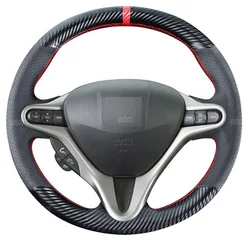 Steering Wheel Cover For Honda Civic 8th 2006-2011 3 Spokes 3D Carbon Fiber & Perforated Leather Steering Wheel Cover