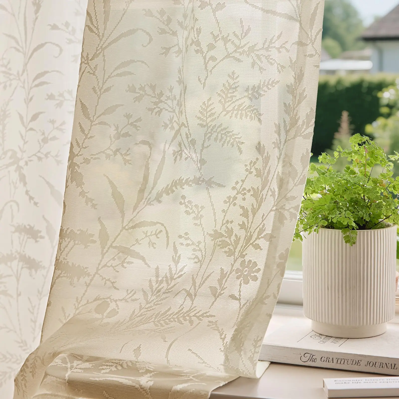 1PC French Knit Mirror Sheer Curtain, Sun Protection Transparent Not See Through, Living Room Balcony Bedroom, Luxury Cream Styl
