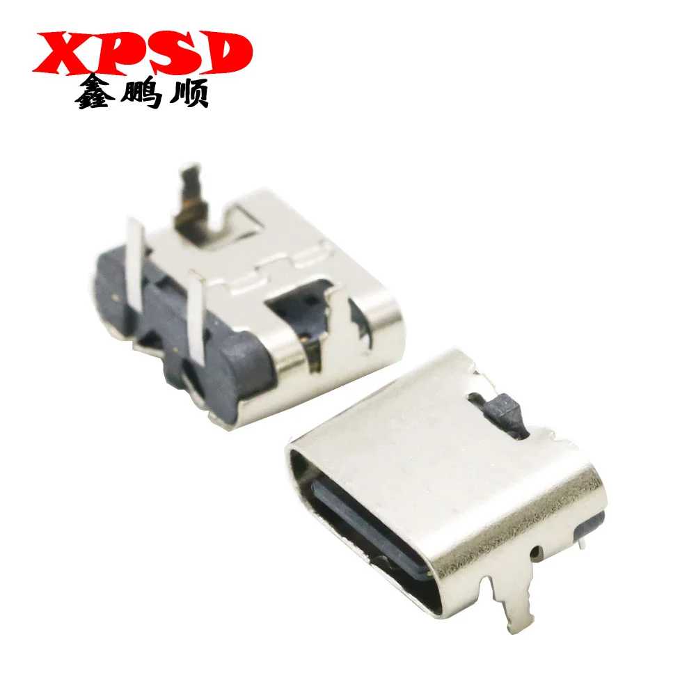 10 Buah Type-c 2Pin Horizontal 90 ° Plug-In Board Pengisian Cepat Type-c Female USB Female Plug-In Connector