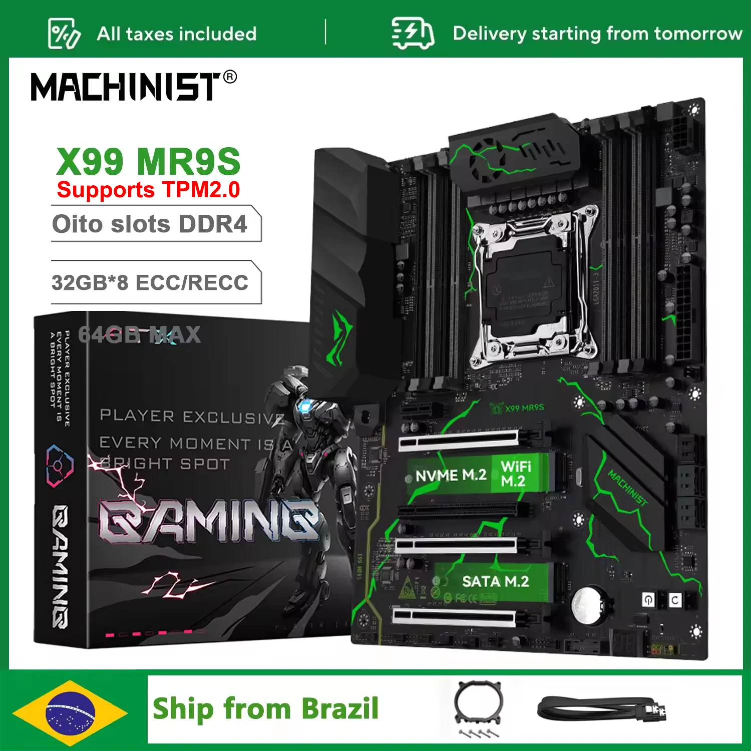 Placa-mãe MACHINIST X99 LGA 2011-3 Suporte para Processadores Xeon E5 2667 V3 2697 V4, Memória DDR4 ECC e NON-ECC, SSD M.2 ATX MR9S