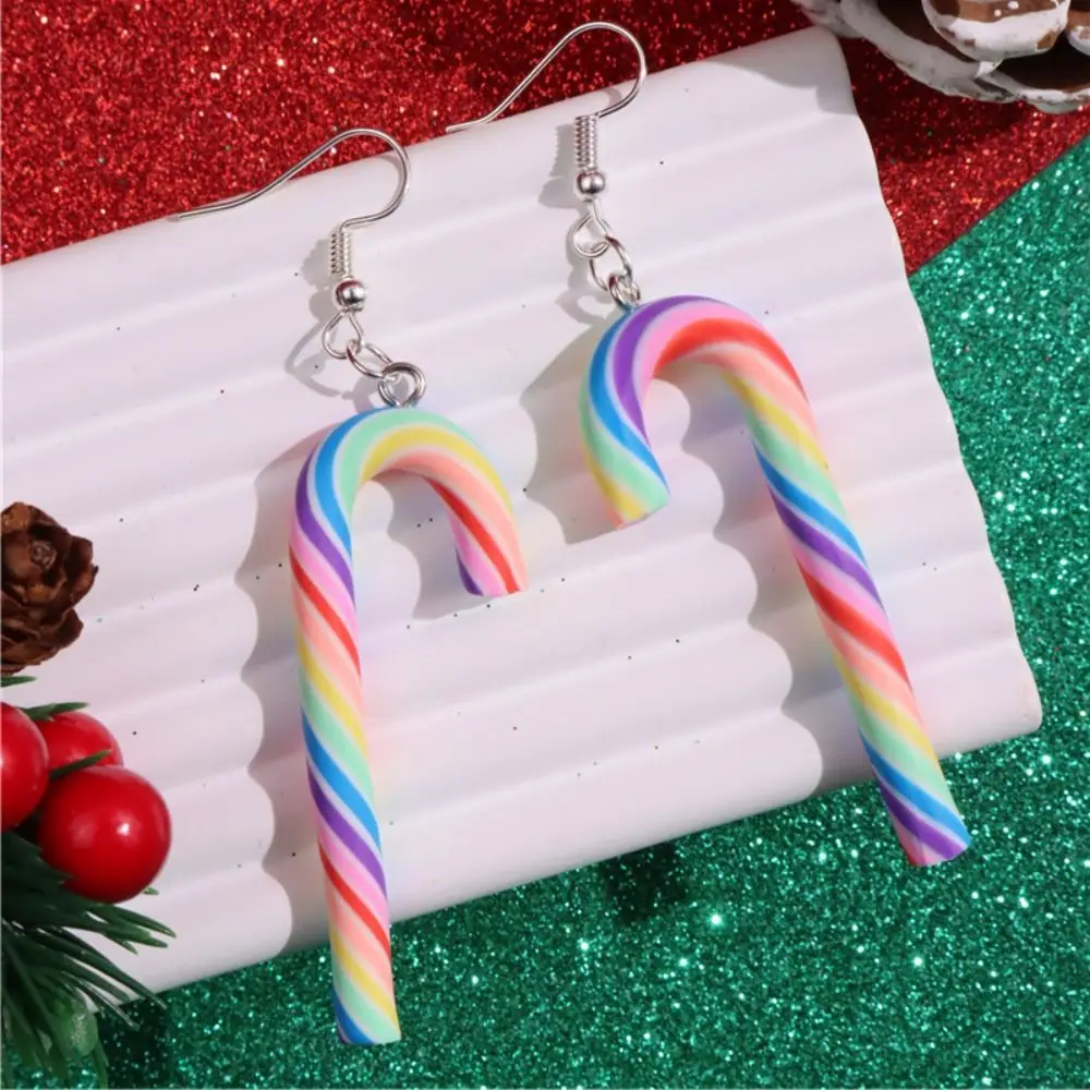 New Colorful Stripes Christmas Earrings Christmas Hook Earrings Simple Candy Cane Christmas Pendant Earrings Xmas Gift Jewelly