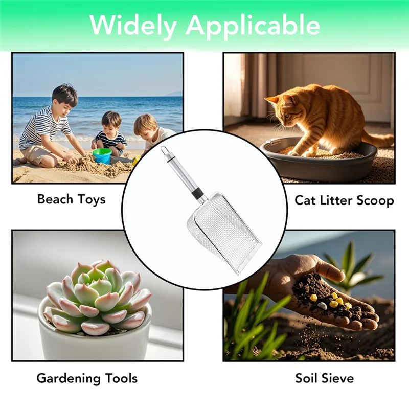 AT02-4PCS Soil Sifter For Gardening Stainless Steel Cat Litter Shovel For Sand And Compost