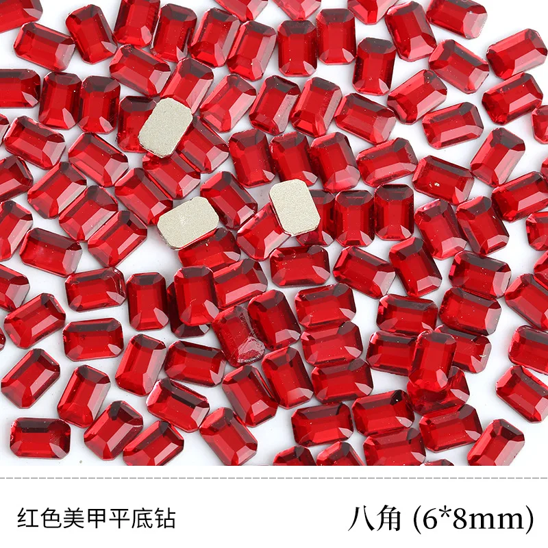 wholesale 100pcs Red Heart Square Flat Back Nail Rhinestone  Special Shaped Crystals Nail Art Stones 3D Personalized Decoration