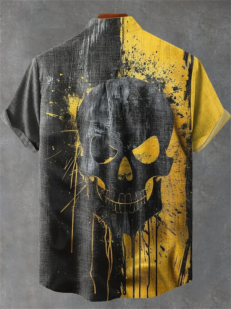 Men's Short Sleeve Summer Shirt New 3D Wave Printed Octopus Linen 100% Shirt European American Fashion Elements