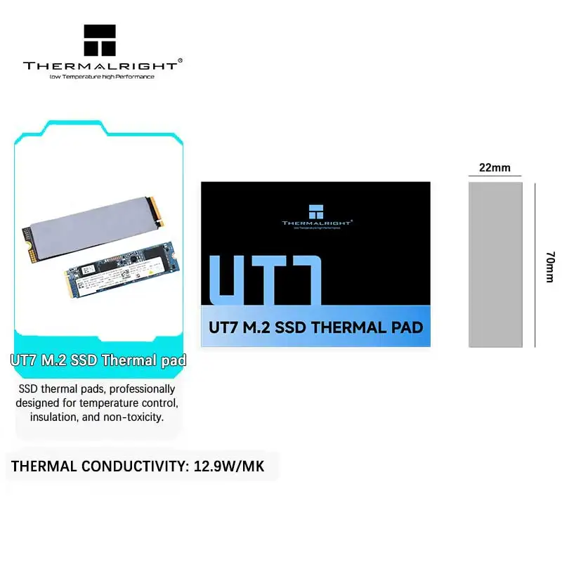Thermalright UT7 M.2 SSD Thermal Pad Non-Toxic Non-Conductive Wide Range of Applications and Easy Installation 12.9 W/MK 70x22mm