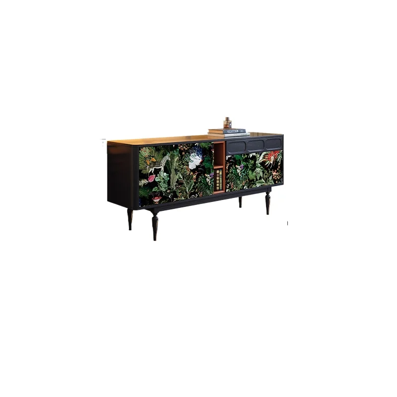 

French retro living room wall locker ash wood black porch storage cabinet