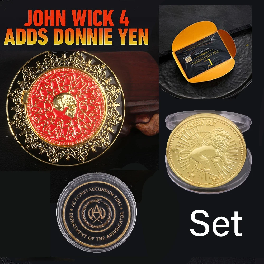 5PCS John Wick Blood Oath Marke Coin Set The Continental Adjudicator Black Hotel Card Cosplay Costume Props Collection Jewelry