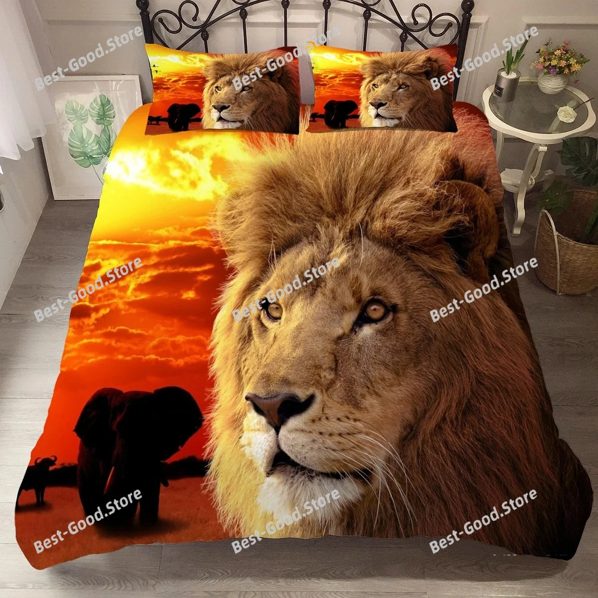 Lion Tiger King Queen Duvet Cover Lovely Wild Animals Bedding Set For Kids Teens Adults Wildlife Grey Black Quilt Cover