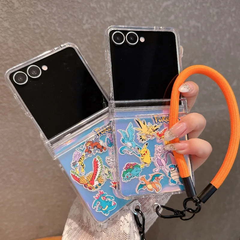 Anime Mewtwo Ho-Oh Lugia Phone Case for Samsung Galaxy Z Flip Fold 5 6 7 FE Zflip7 Mew Blastoise Feraligatr Charizard Cover