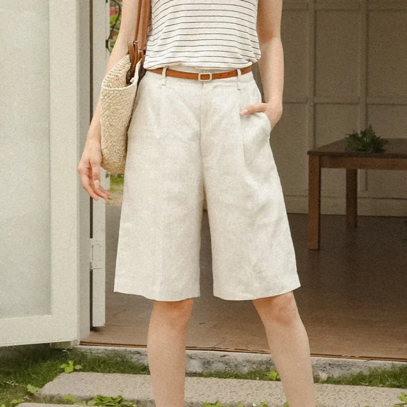100% Linen Short Pants For Women White Solid Color High Waist Shorts Summer Streetwear Casual Outfits Pantalones Mujer Verano
