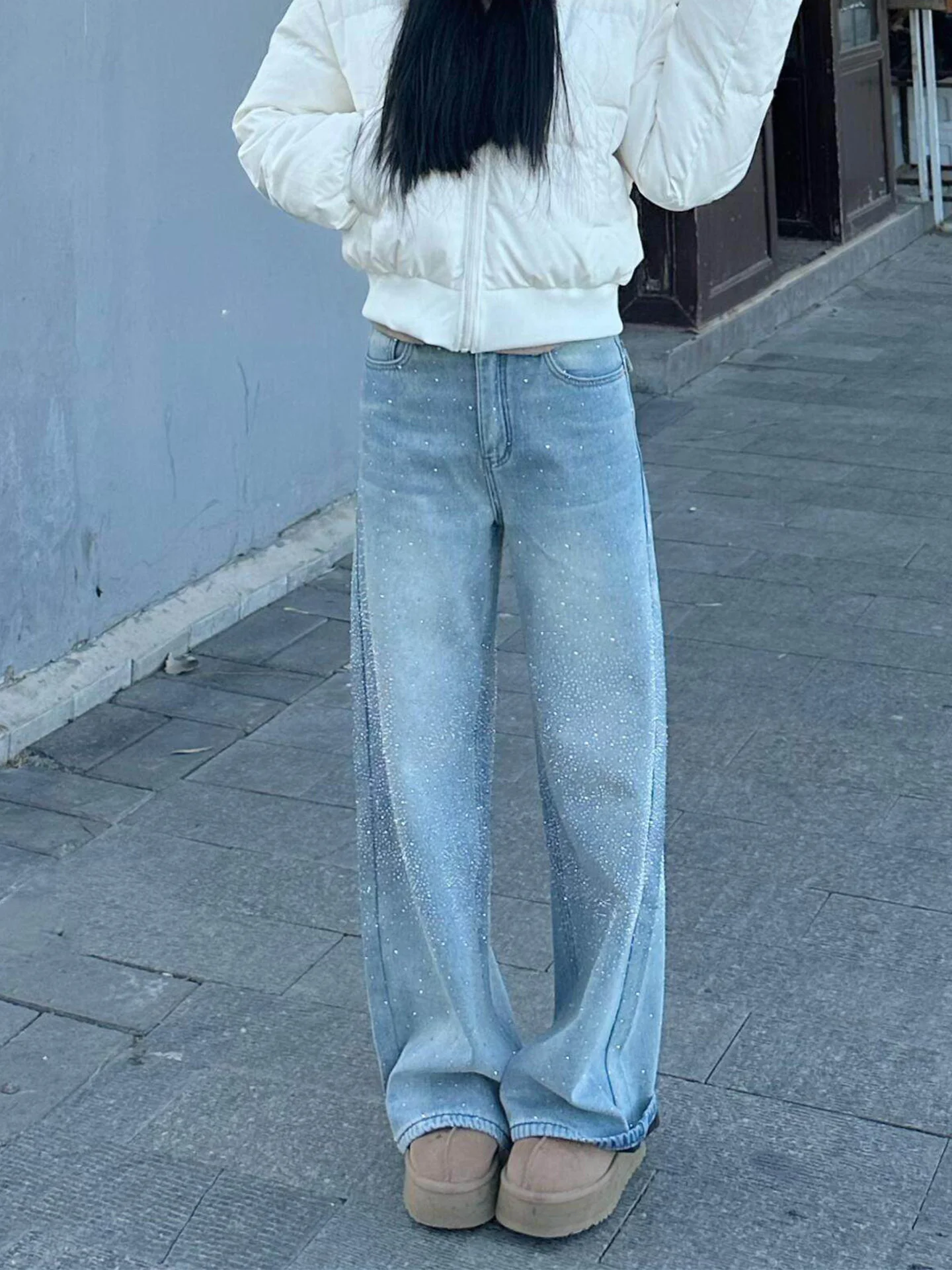 

Retro High Waist Wide Leg Jeans Women's Distressed Slim Straight American Style Summer New Blue Denim Pants plus Size