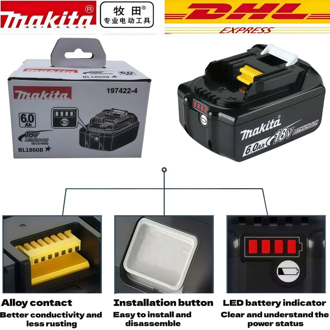 100% Genuine Makita Rechargeable 18V Battery Makita 6000mAh Replaceable BL1860 BL1850B Series High-Capacity Power Tool Battery - view 5