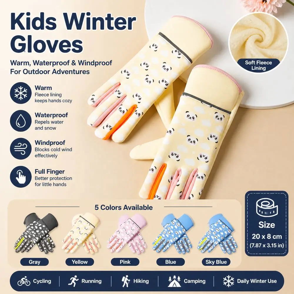 Gifts Panda Print Kids Winter Gloves Warm Waterproof Children Gloves Elastic Wrist Windproof Warm Mittens for Boys and Girls