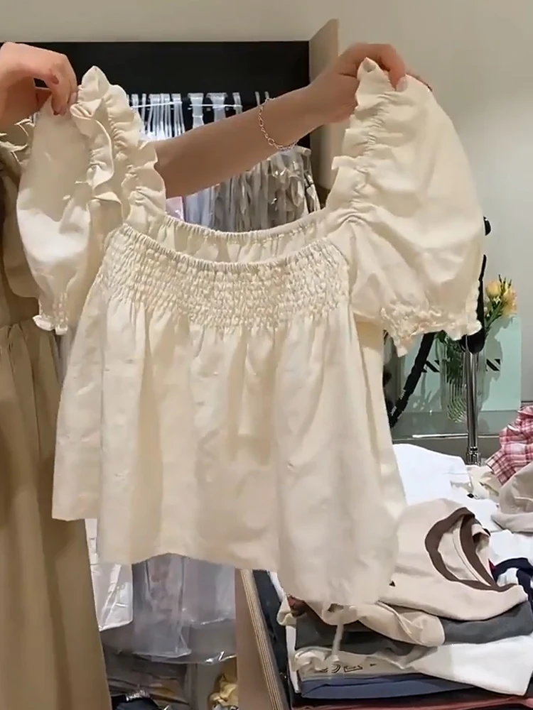 

Luxury Brand Women's Faion Summer irt One-oulder Slimming Korean Sle Doll irt Trendy Bubble Sve Casual Wear