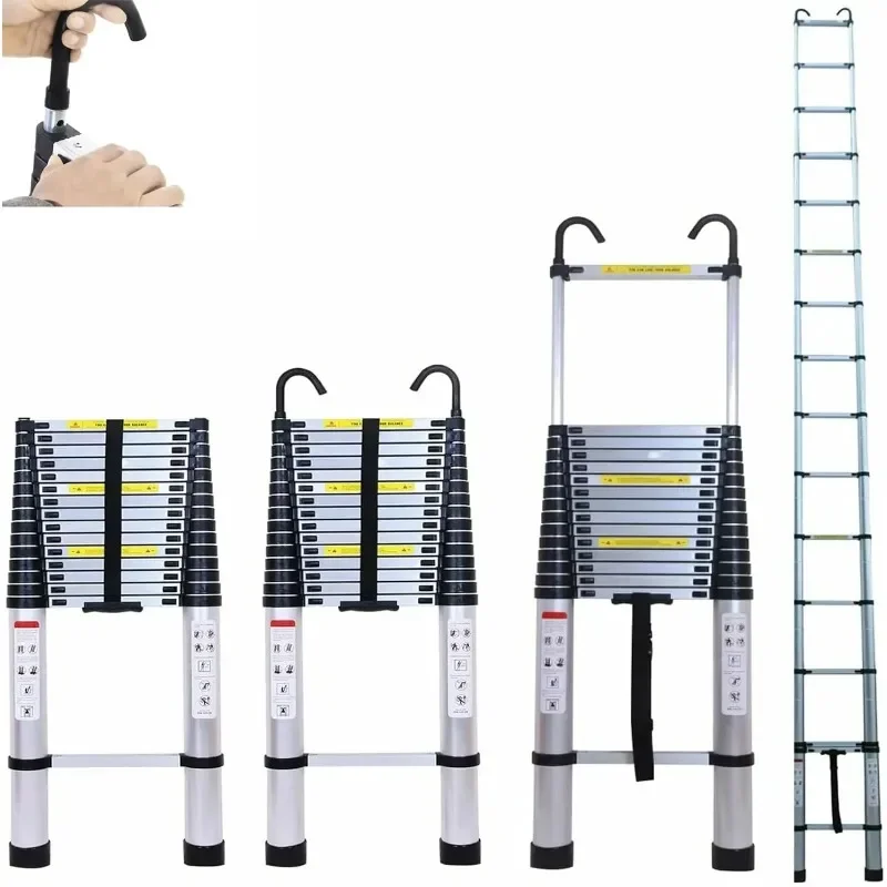 

DayPlus 5M Telescopic Ladder with hooks,16.5FT Multi-Purpose Folding Aluminium Foldable Ladder Extension Loft Ladder,330lb EN131