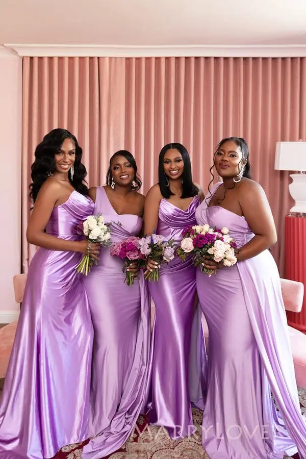 Lilac Mermaid Bridesmaid Dresses Long for Women 2025 One Shoulder Pleated Tight Wedding Guest Party Dresses Gowns Customized