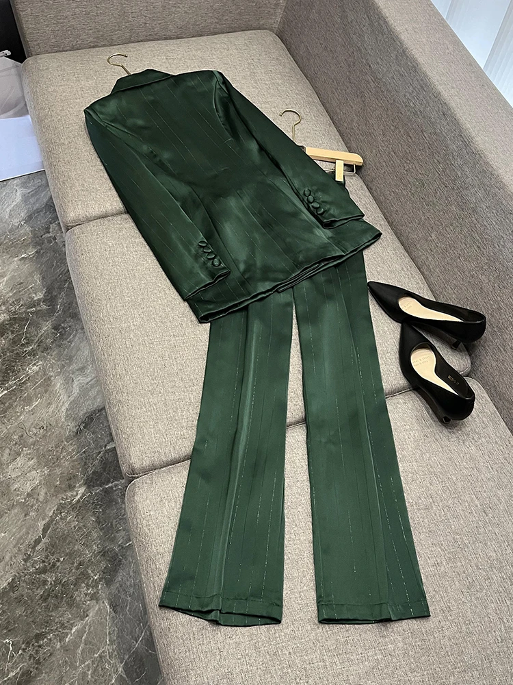 Women's Thin Acetate Satin Suit Jaet Wide Leg Pants Ensemble Elegance Quali Chinese Manufacturer 2025 Winter Collection