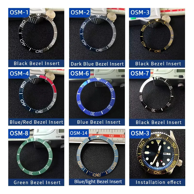 Sloped ceramic bezel insert 38*30.6mm Luminous pip at 12 For SKX007 SKX009 For Omega Sea master series MOD watch parts