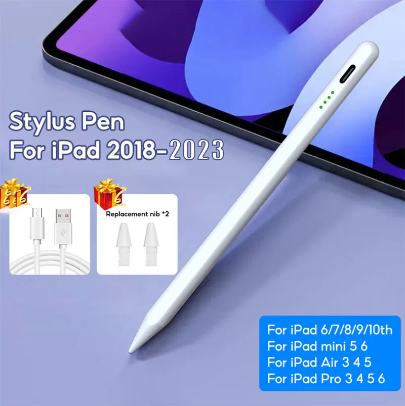Stylet pour Apple Pencil avec indicateurs d'alimentation LED, crayon tactile à rejet de paume pour iPad 2023 2022 2021 2020 2019 2018