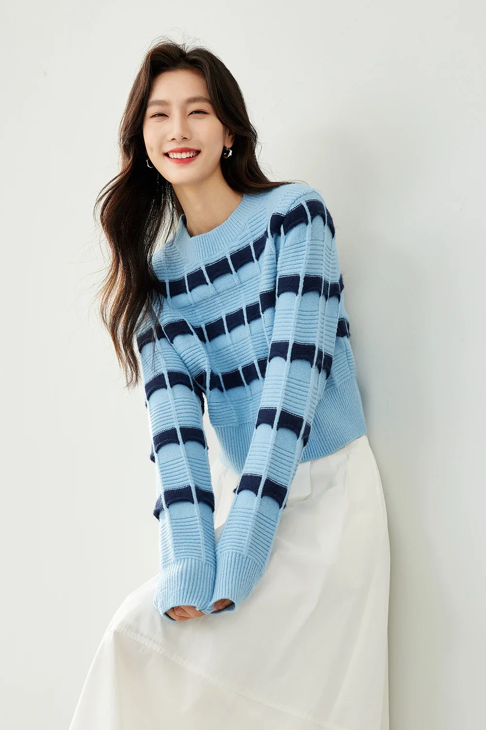 Vimly Women Simple Contrast Striped Knitted Sweater Winter Office Lady O-neck Casual Pullovers Thick Warm Pullover Top 72791