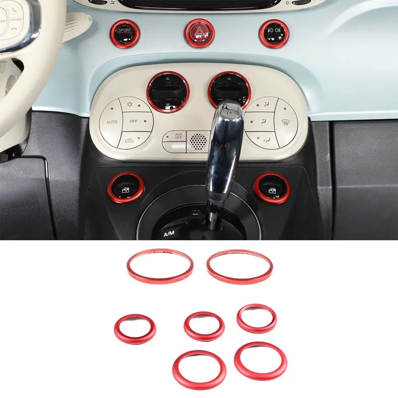 Aluminum Car Center Console Air Conditioning Double Flash Glass Lift Adjustment Button Decorative Ring For Fiat 500 2016-2024