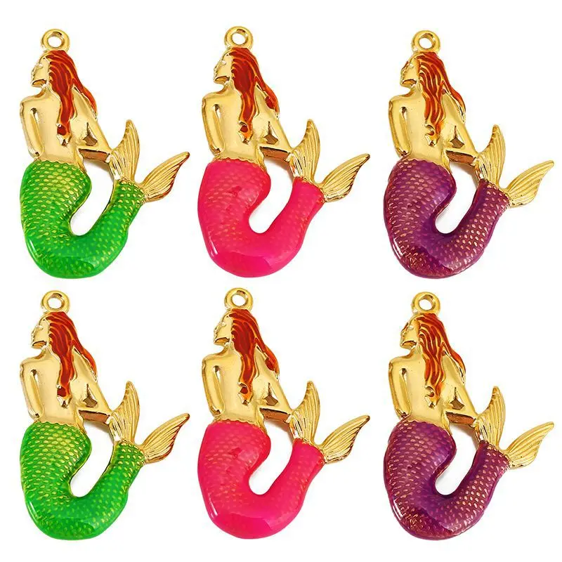 

2pcs Stainless Steel 3D Colorful Enamel Mermaid Charm for DIY Earring Necklace Jewelry Making Pendant Mermaid Accessorie Finding