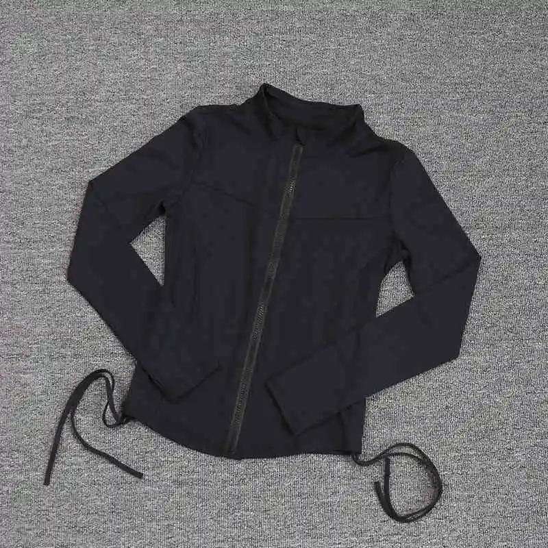 Fashion Slim Fit Long Sleeve Stand Neck Running Zipper Drawstring Yoga Jackets Gym Fitness Sports Coat Tops for Women Clothing
