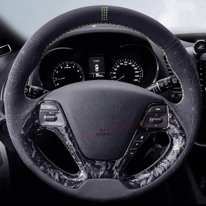 

DIY Hand Sewn Anti Slip Sweat Absorbing Suede Steering Wheel Cover Wrap For KIA K3 K2 KX7 KX3 K5 Car Interior Accessories