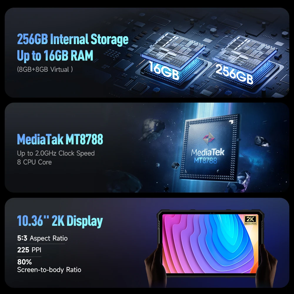 Ulefone Armor Pad 3 Pro 4G Rugged Tablet 33280mAh Battery 16GB RAM+256GB ROM Smart Pad 50MP 10.36 Inch 2K Android 13 Tablets PC