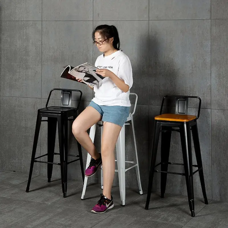 American Bar Chair Modern Minimalist Back Solid Wood Wrought Iron Bar Back Stool Fashion High Stool Table Bar Chair Stool High s