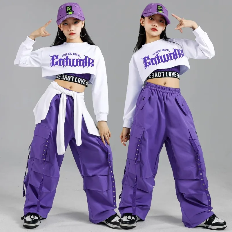 Children Girls Streetwear Hip Hop Jazz Loose Casual Sport Long Sleeve T-shirt Pant Suits Kids T Shirt Trousers Sets Tracksuits