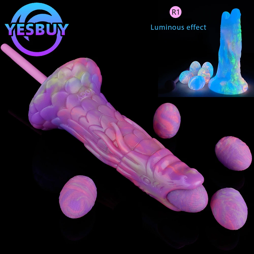 YESBUY Luminous Ovipositor Toy Hollow Dragon Dildo WIth 5 Eggs Anal Sex Toys Butt Plug Vaginal Stimulator For Women Lesbian 18+