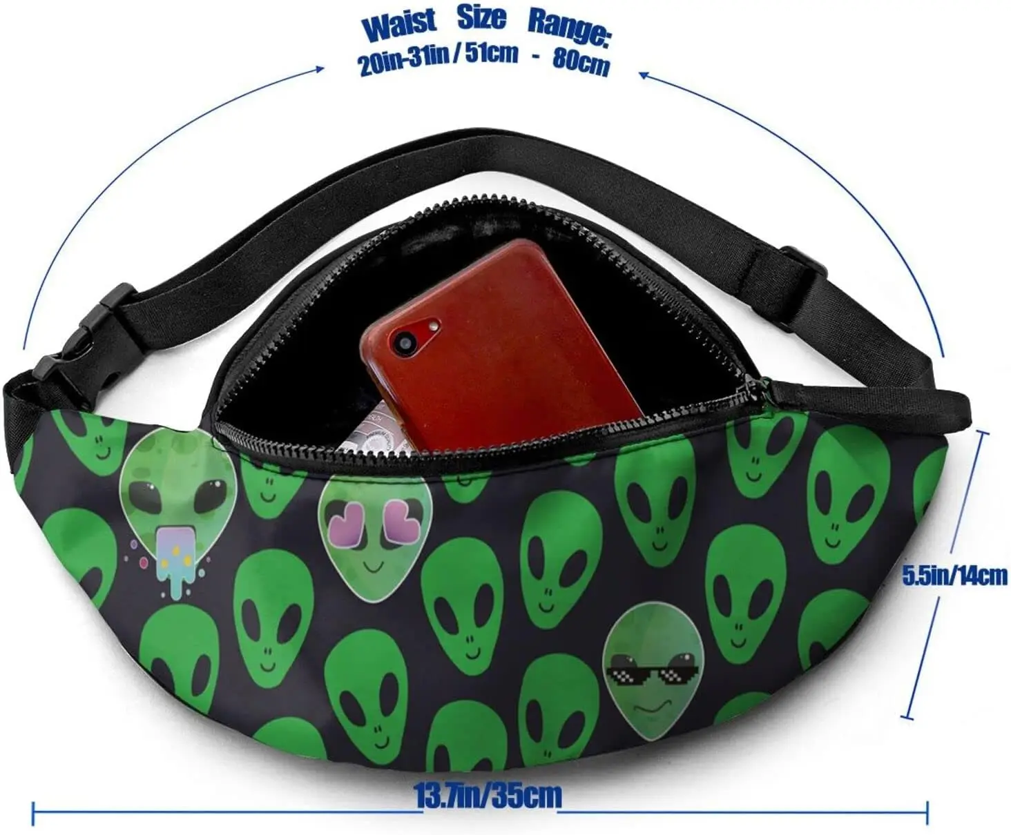 Alien Fanny Pack for Men and Women, Adjustable Casual Waist Bag for Travel Party Festival Hiking Sports Hip Pack Casual Unisex