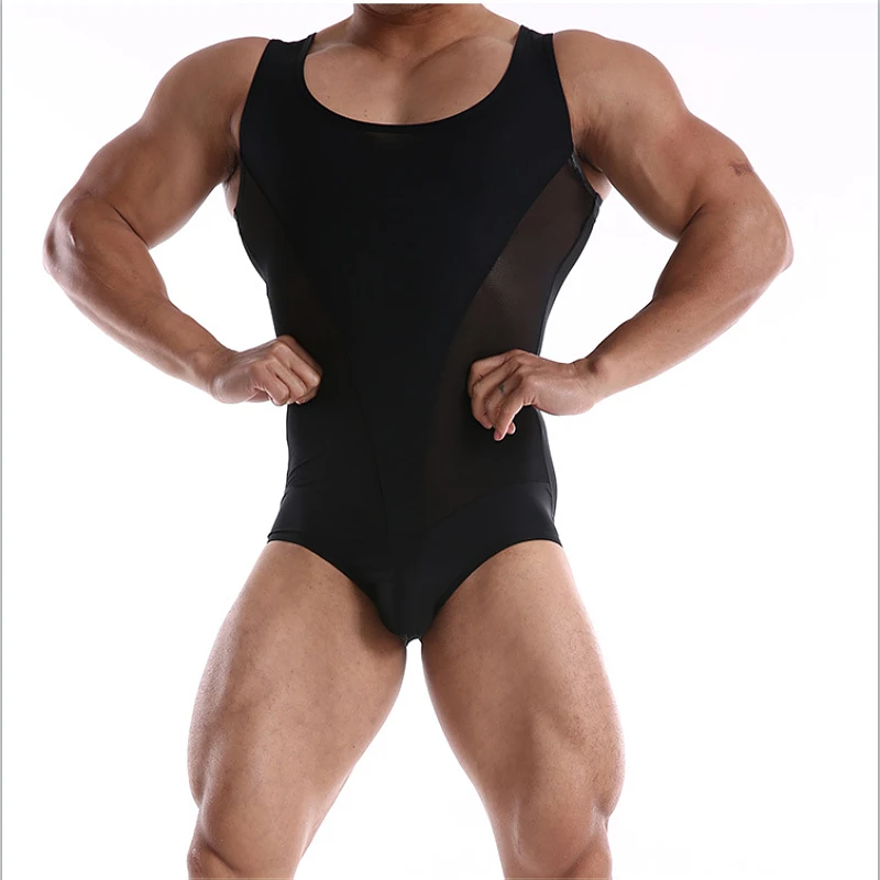 Summer Men One-piece Swimwear BOYTHOR Swimsuit Sleeveless Mesh Splicing Swimming Shorts   Wetsuit Bathing Suit Beachwear