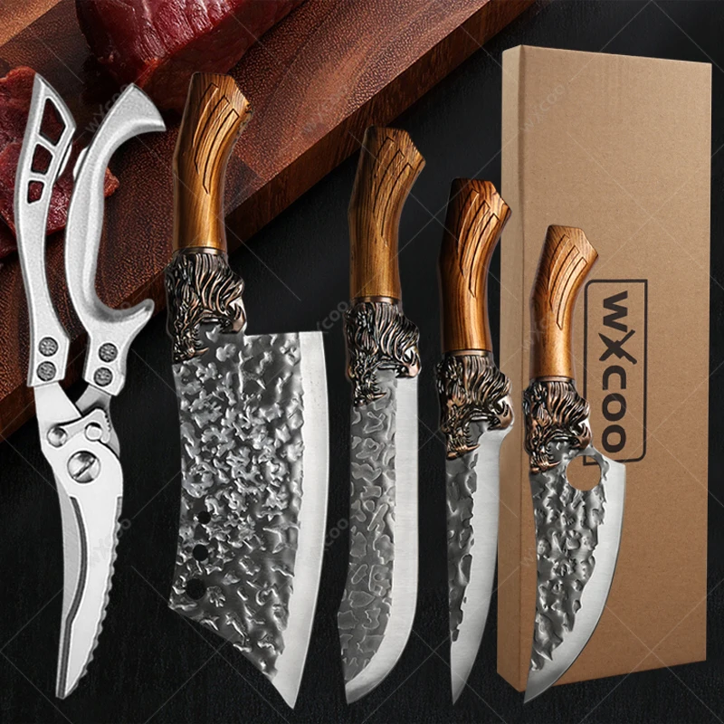 

Hand Forged Butcher Knife Bone Cutting Knife Stainless Steel Chef Slicing Knife Sharp Meat Cleaver Chicken Bone Scissors