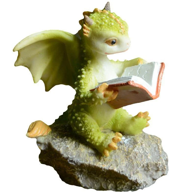 

Mini Reading Dragon Statue Figurine Ornament Fairy Garden Decor for Flowerpot Bookshelf Collection