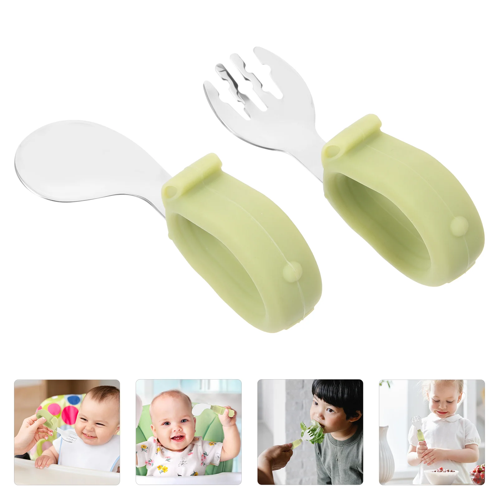 

Tray Children's Spoons and Forks Serving Utensils Toddler Self Feeding Combination Green