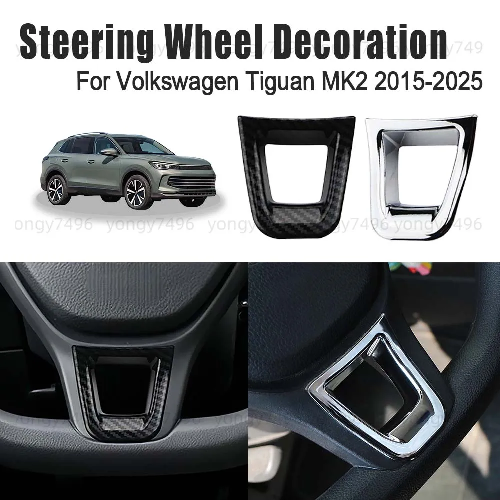 

Car Upgrade Carbon Fiber Chrome Silver Steering Wheel Decoration For Volkswagen Tiguan MK2 2015-2025 Car Decoration Stickers