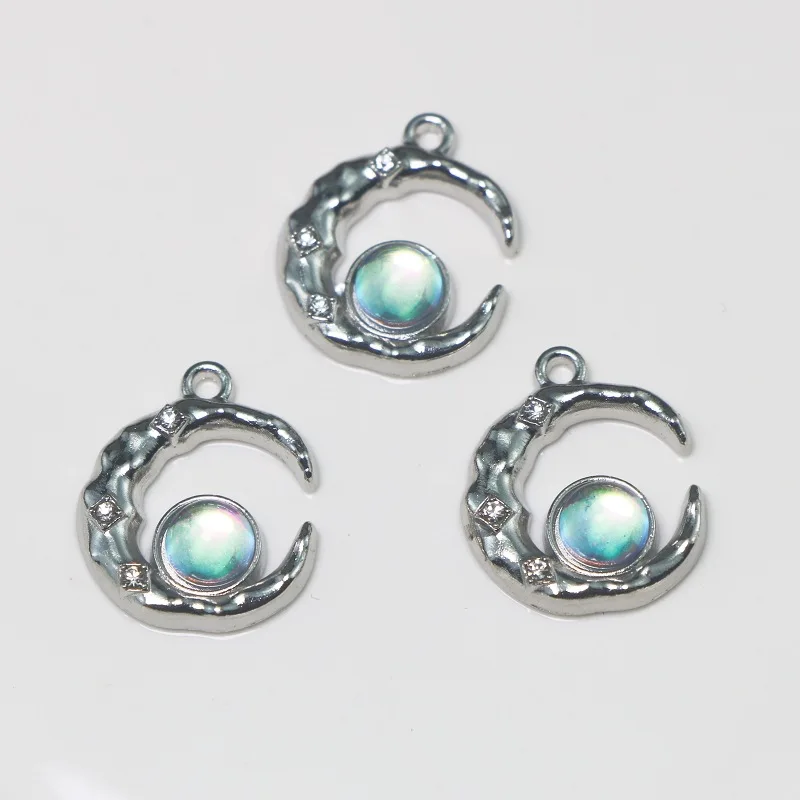 

10pcsY2K Style Alloy Enamel Charms Crystal Moon Pendants For Diy Jewelry Necklace earrings make Accessories