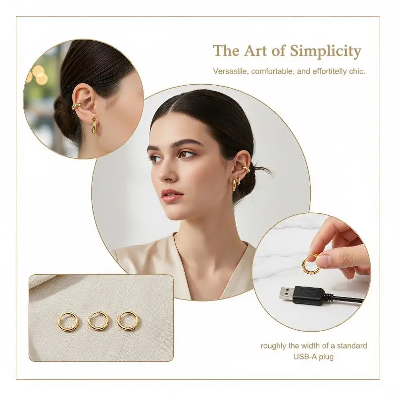 Minimalist Hoop Earrings 2Pcs Hypoallergenic Gold Silver Finish Multiple Sizes for Teen Girls Friend Group Gift Daily Wear