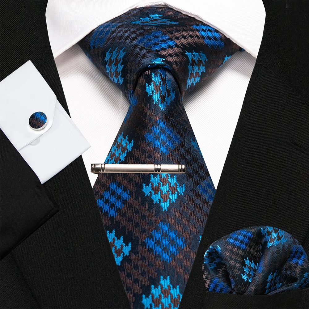 KAMBERFT Marineblau Gestreifte Seidenkrawatte für Herren, Modisches Design, Geschenkset mit Taschentuch und Manschettenknöpfen, Business-Party-Gravata – Detail 29