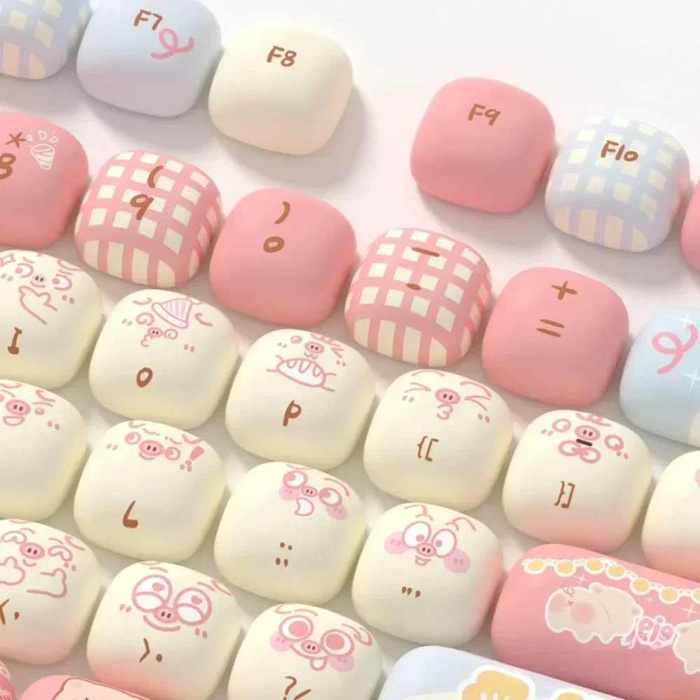 Piggy Party Theme Keycap MOG Profile Cute Mushroom Shaped Keyboard Caps Sublimation PBT 139Keys Round Small Steamed Bun Keycaps