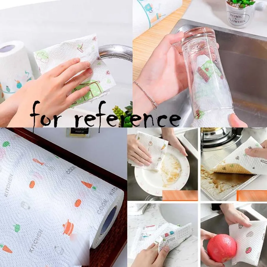 2 Rolls Random Pattern Disposable Kitchen Paper Towels Printed Kitchen Tissue Paper Rolls