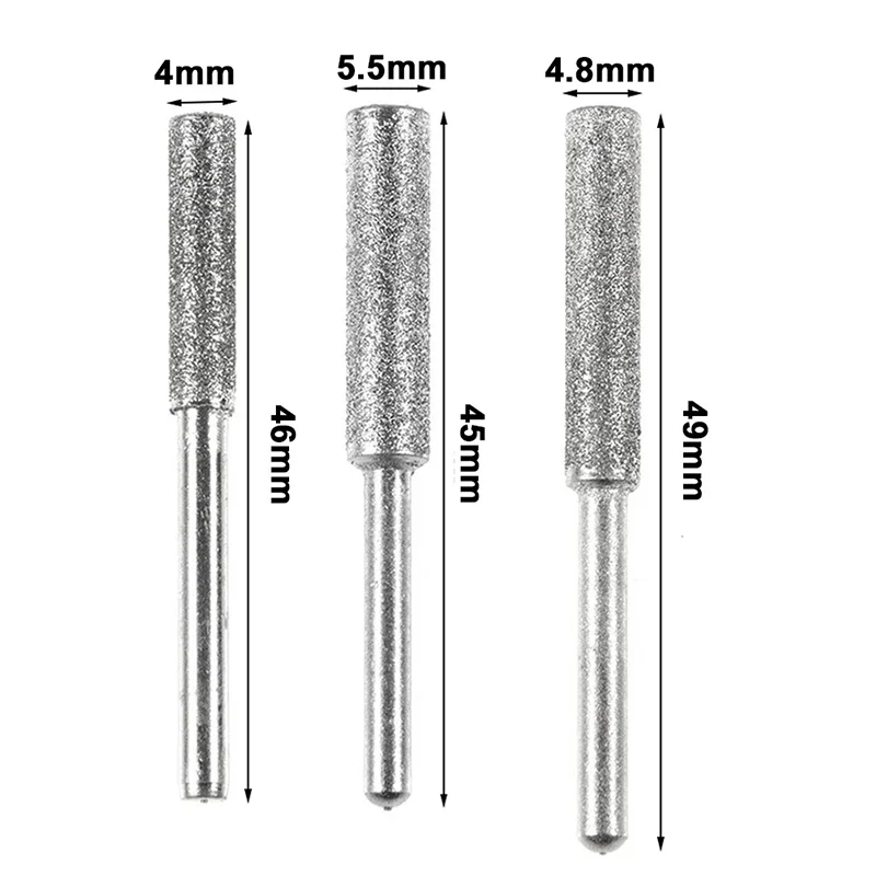 Diamond Coated Cylindrical Burr 4/4.8/5.5mm Chainsaw Sharpener Stone File Chain Saw Sharpening Carving Grinding Tools Abrasive