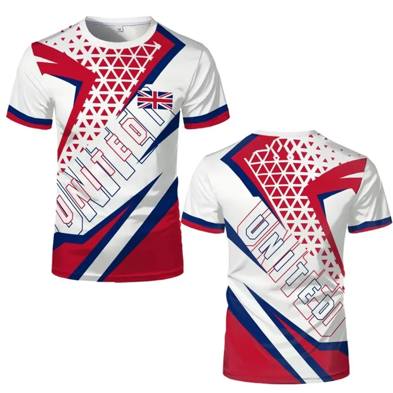Men's short-sleeved polo shirt, featuring the UK flag color scheme and printed with fan graphics