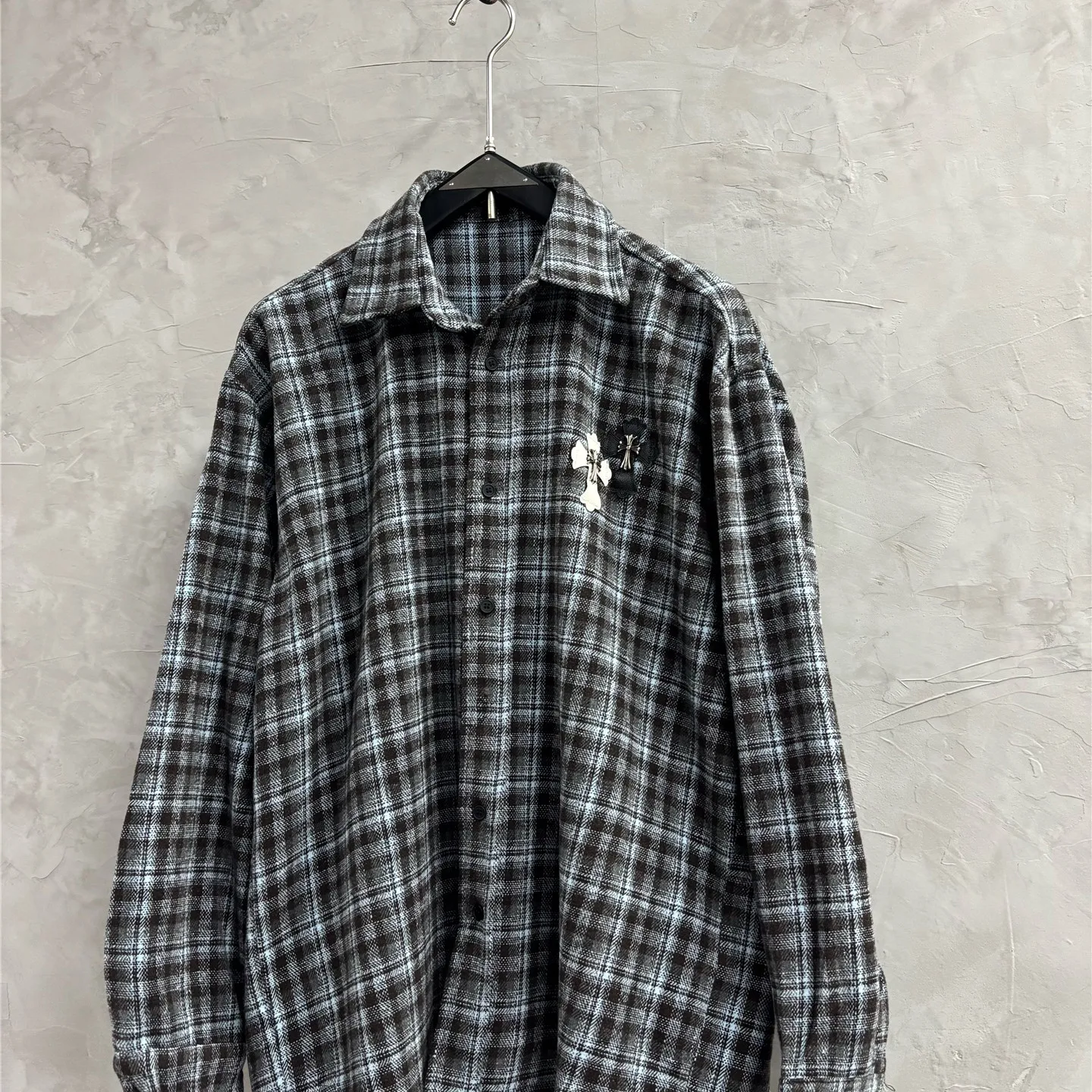 American high-street Washed Vintage Long Sleeve shirt, Loose Casual shirt, Trendy edgy-cool top, Plaid jacket.