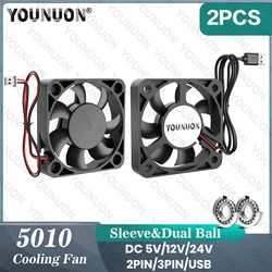 2PCS 5cm 50mm Fan 50x50x10mm DC 5V 12V 24V 2PIN/3PIN/USB Cooling Fan Suitable for Chassis Power Supply Charger Printer Inverter