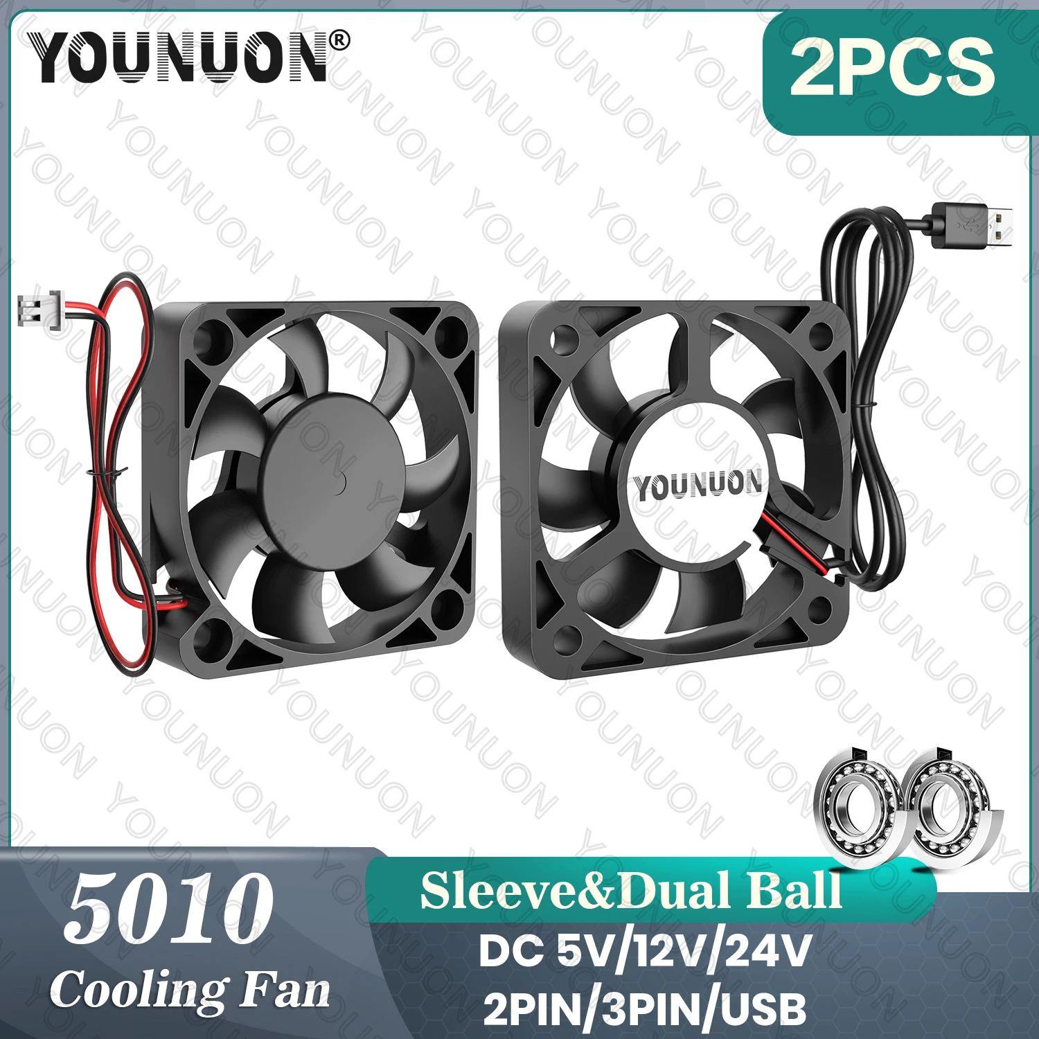 2PCS 5cm 50mm Fan 50x50x10mm DC 5V 12V 24V 2PIN/3PIN/USB Cooling Fan Suitable for Chassis Power Supply Charger Printer Inverter