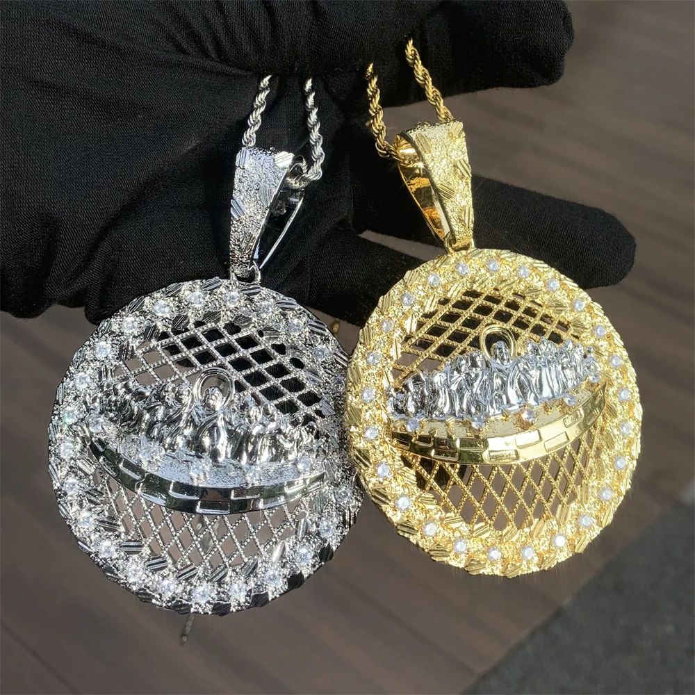 

Мужское персонализированное ожерелье в стиле хип-хоп с подвеской в виде ретро-дисковой сетки из 18-каратной меди с инкрустацией цирконом